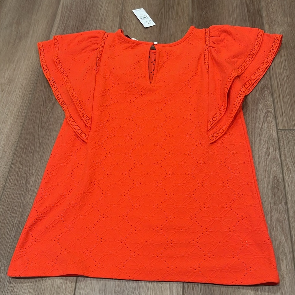 NWT LOFT Eyelet Flutter Sleeve Top Red Size XS Feminine - Picture 12 of 14